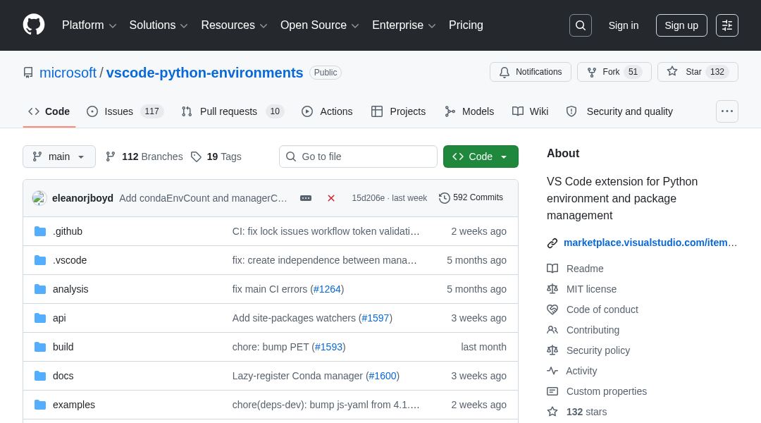 Python Environments screenshot
